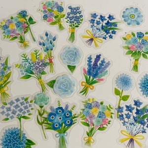 10er Set Blaue Blumen Sticker Blumen Pflanzen Bastelsticker