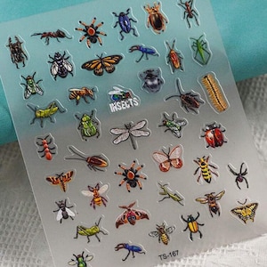 May include: A clear adhesive sheet featuring a variety of colorful insect and arachnid stickers, including butterflies, beetles, spiders, bees, and grasshoppers. The sheet includes the text "INSECTS" and the model number "TS-167" printed on the surface.