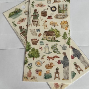 Stickers bosleven, slow life, dorpsleven, woonvlog, planner, plakboek, kat, hond, stickers voor fijnproevers, kaarten maken, bos, huisje