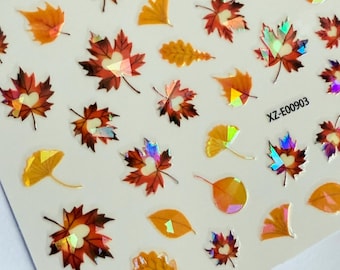 Set herfstnagelstickers, esdoornbladeren, bladeren, sinaasappels, plantstickers, bullet journal, nail deco-stickers