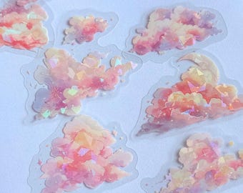 10 Aesthetic pink clouds,  sun,  sunset orange grey themed stickers, bullet journal stickers, diary craft stickers