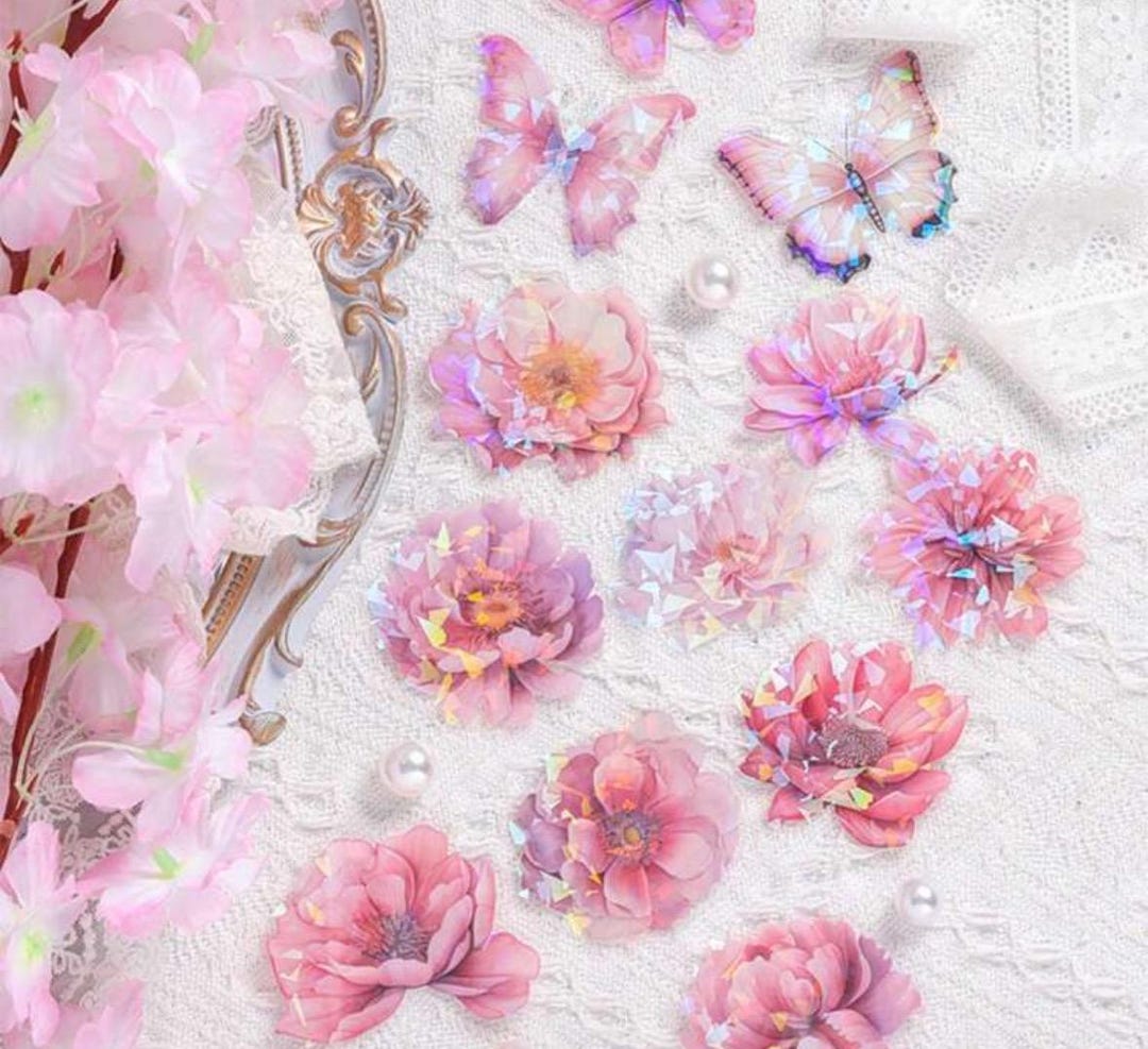 Pretty Flowers Sticker Set, Holographic Flower Bouquet Stickers ...