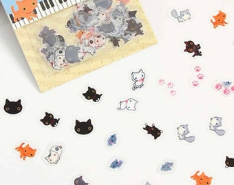 Set of tiny black cat |kitten | cat stickers - 10 stickers | cat gifts | cat stationary | cat craft supplies | black cat stickers