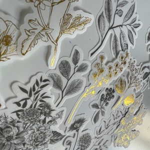 10 Black and White Gold Flower Sticker Pack | Paper Stickers, Gold ...