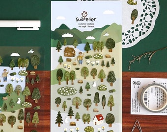 Suatelier Stickers|Wald|Wald Aufkleber|Baum Holzfäller Aufkleber| Planner Sticker|Handwerk Briefpapier | Bullet Journal Aufkleber | Natur
