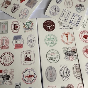 Paspoortstempelstickers |  Gestanste stickerset | Waterdicht, herbruikbaar | Vakantie Toeristisch Reizen Land | Planner laptopglas
