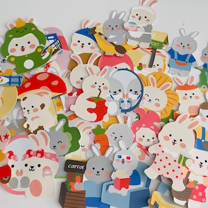 Pegatinas de conejitos kawaii, pegatinas de conejitos, lindas pegatinas de conejos, fabricación de tarjetas, diario, pegatinas para niños, bolsos de fiesta, papelería Kawaii