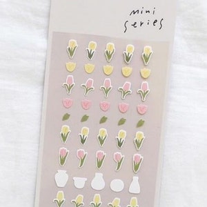 Mini sticker tulipe Suatelier, stickers tulipe, stickers jolie plante, mini stickers fleur jaune trèfle, agenda et stickers pour journal