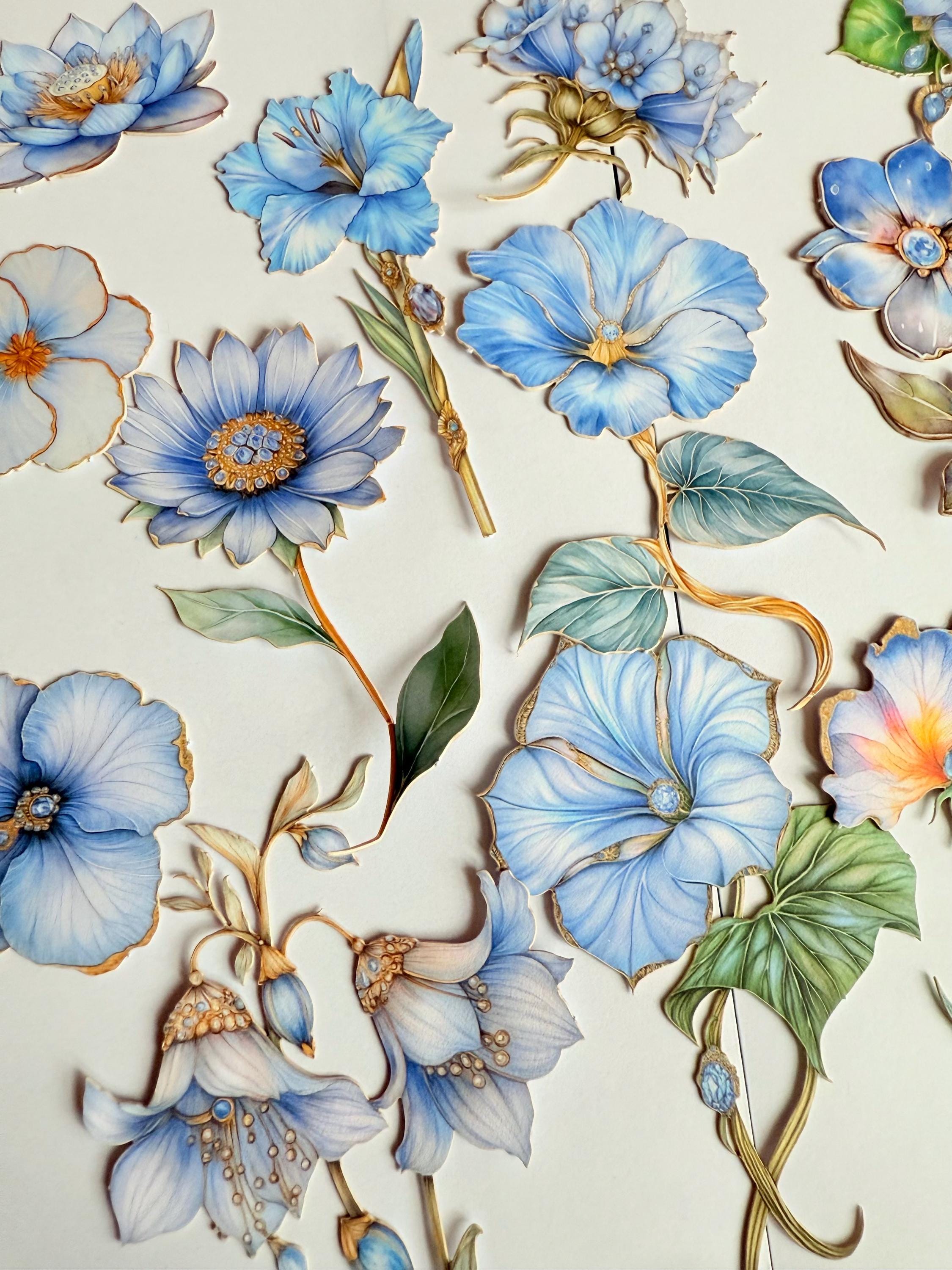 10 Set Blue Floral Stickers Flower Plants Craft Stickers - Etsy