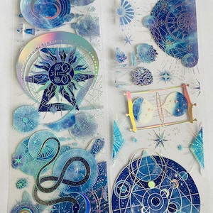 Sheet of holographic moon/ star / celestial / holographic golden moon stickers. Star sign sticker sheet