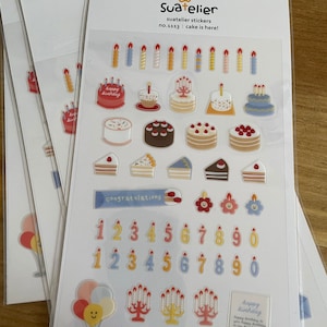 Pegatinas de Suatelier / El pastel está aquí｜Pegatina de pastel/Pegatina de postre de pastelería/Pegatina de panqueque/Pegatinas de feliz cumpleaños