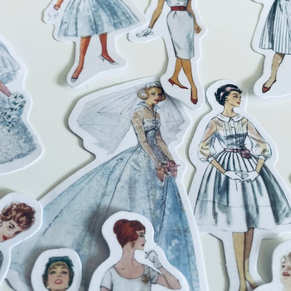 Vintage fashion stickers set / 1950’s fashion / vintage aesthetic stickers | bullet journal | Diary stickers | gown | formal dress | ball