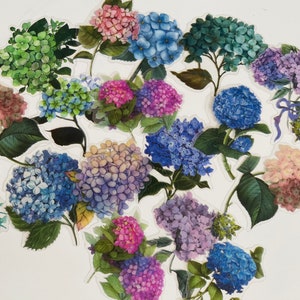 Ensemble d'autocollants floraux hortensias, plantes florales, autocollants artisanaux, autocollants pour bullet journal, artisanat, autocollants de journal indésirable, livres de scrapbooking, fleurs,