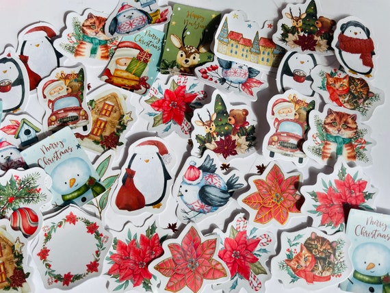 Selbstklebende Weihnachts-Verzierungen – Vintage-Rotkehlchen, 6 Stück, Für Karten & Basteln