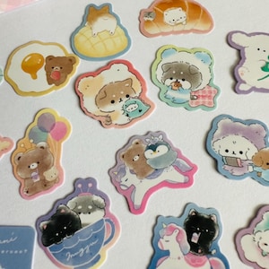 Zestaw kawaii króliczek | kot | naklejki ze zwierzętami królik | małe naklejki | słodkie | naklejki jeż | naklejki mały królik | las