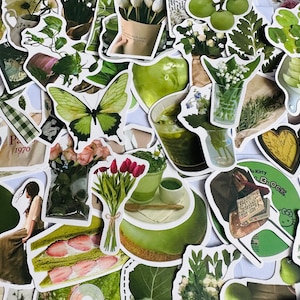 Zestawy zielonych naklejek - naklejki do dziennika - Bullet journal 10 mix naklejek - Junk Journal Supplies - Scrapbooking - Aesthetic Greens