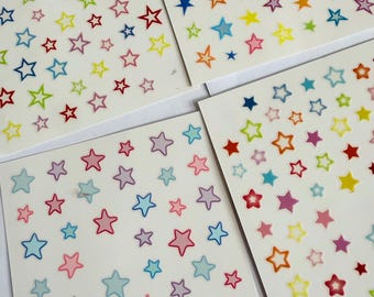 Stickervel kleine ster | pastelkleurige stersticker | zilveren maan | zilveren sterren, regenboogster, roségouden sterstickers