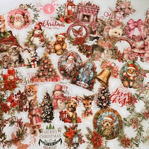 Vintage Weihnachtsaufkleber |  Vinyl-Aufkleber | Aufkleber Weihnachten / Rotkehlchen / Winter / Schneekugel / Weihnachtsmann / Weihnachtsbaum / Journal Aufkleber
