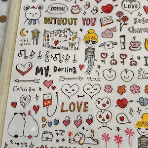 Sonia J drawing love stickers , suatelier, tiny stickers, doodle stickers, journal, planner, scrapbook, phone case stickers, mail stickers, image 2