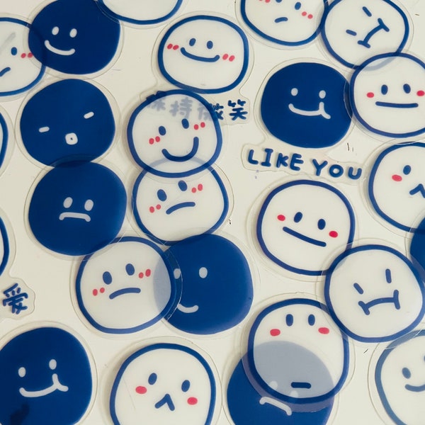 15 Hu hu happy positivity stickers - cute set of dot stickers, Kawaii face stickers, planner stickers, journal stickers, dot stickers,