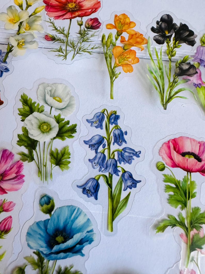 Pretty Flowers Sticker Set, Wild Flower Bouquet Stickers, Wildflowers ...