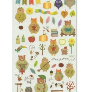 Suatelier sonia herfststickers, stickervel bosdieren, plannerstickers herfstbos. Berenhert egel paddenstoelblad, planner