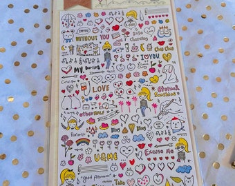 Sonia J drawing love stickers , suatelier, tiny stickers, doodle stickers, journal, planner, scrapbook, phone case stickers, mail stickers,