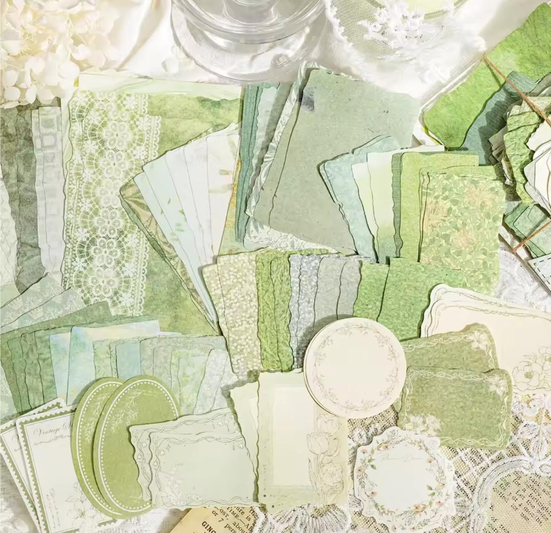 50pcs Green / Pink Vintage Scrapbooking Supplies Scrapbook Paper ...