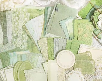 50pcs Green / pink Vintage Scrapbooking Supplies Scrapbook Paper journaling patterned Craft Scrap Book Set Aesthetic Decorative Paper