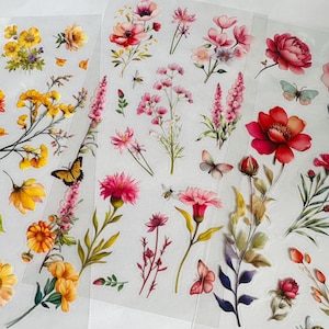 Fogli adesivi con fiori misti / fiori rosa / fiori gialli / fiori viola / stelo floreale / petalo del fiorista / creazione di biglietti di giornale