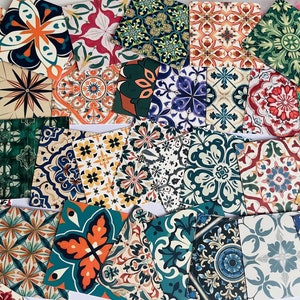 Lot de 10 stickers en vinyle pour carreaux de la Méditerranée. Stickers mignons - lot d'autocollants | Beaux designs | stickers mosaïque | conception florale |