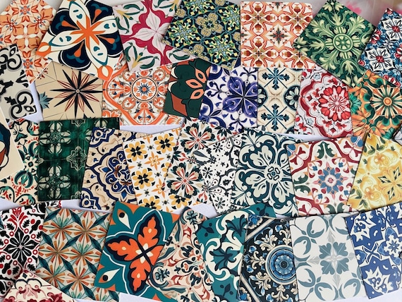 Set of 10 Vinyl  Mediterranean tiles stickers. Cute stickers - sticker set | Beautiful designs | mosaic stickers | flower design |