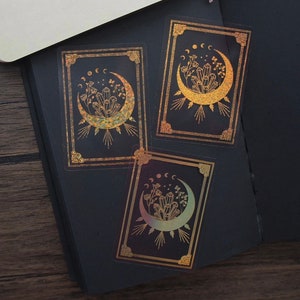 10 pegatinas de cartas de tarot de oro / Juego de calcomanías troqueladas / Reutilizable a prueba de agua / Bruja / física / Motivacional divertido / Álbum de recortes del diario del planificador