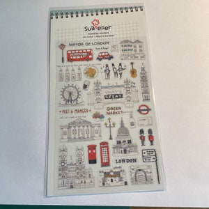 Adesivi a tema Suatelier London, grande foglio di adesivi in vinile, Gran Bretagna, città di Londra, adesivi da viaggio, Regno Unito