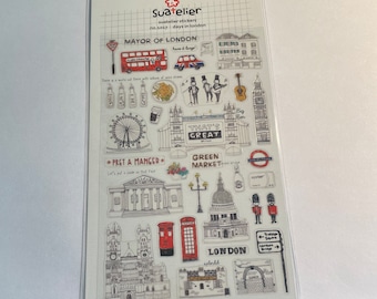 Suatelier London themed stickers,  large vinyl sticker sheet, Great Britain, city of London,travel stickers, UK