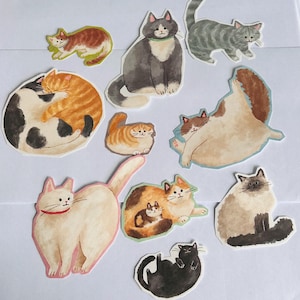 Lot de 10 stickers chats, stickers agenda, fabrication de cartes, stickers coréens, chats, stickers créatifs, fournitures de scrapbooking, cadeau chat