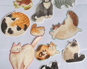 Conjunto de 10 adesivos de gato, adesivos de planejador, adesivos de diário, criação de cartões, adesivos coreanos, gatos, adesivos de artesanato, suprimentos para scrapbooking, presente de gato