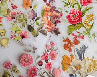 10 Large mixed Flower Sticker Set, leavesWild Flower Bouquet Stickers, Pansy Stickers, Hippie Boho Floral Stickers, Meadow Flower Stickers