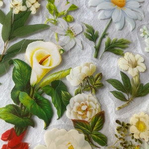 10 set di adesivi fiori bianchi, adesivi giglio, aumento, adesivi margherita, adesivi viola del pensiero, adesivi floreali Hippie Boho, fiore di prato