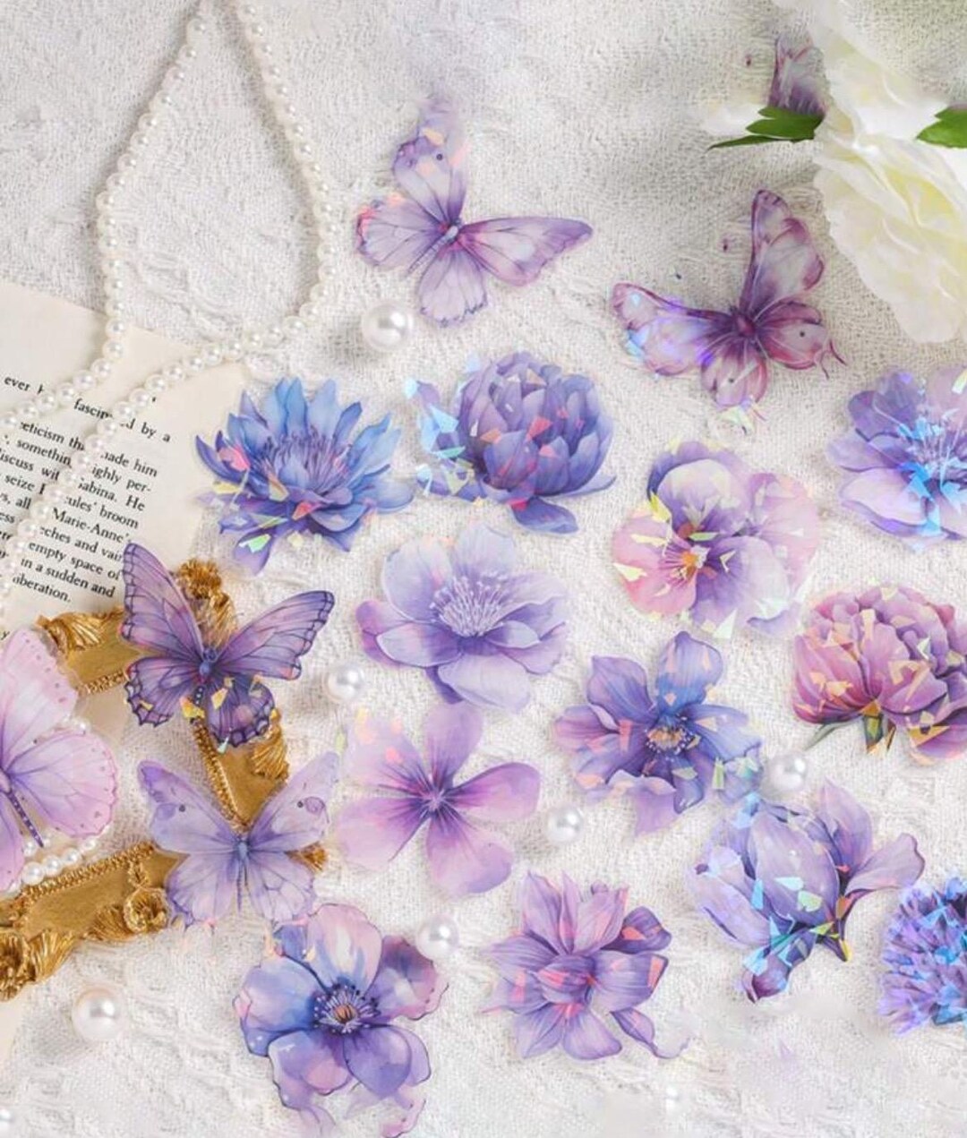 Pretty Flowers Sticker Set, Holographic Flower Bouquet Stickers ...