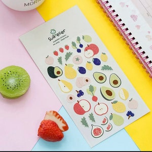Foglio di adesivi di frutta fresca Suatelier / adesivi a tema cucina / adesivi di frutta / adesivi di alimentazione sana / adesivi coreani