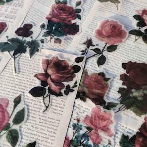 Red Rose pink Flowers Sticker Set, Rose Stickers, Wild Flower Bouquet Stickers, Pansy Stickers, Hippie Boho Floral Stickers, Flower