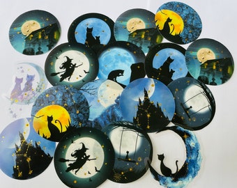 10 Witch moon stickers | potion | witchy | white | gothic | black magic | black cat stickers | Vinyl waterproof and reuse-able