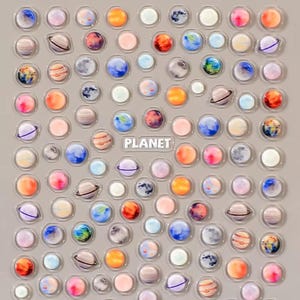 Petite planète, feuille d'autocollants | Lune et étoile | lune d'argent | Autocollants Saturne. Sticker Jupiter, Saturne, galaxie, ongles