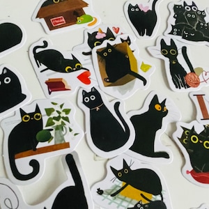 Stickers chat noir, Stickers agenda, Stickers agenda, Fabrication de cartes, Stickers coréens, Stickers petits travaux manuels, Fournitures de scrapbooking, cadeau chat noir
