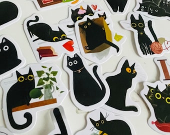 Pegatinas de gato negro, pegatinas del planificador, pegatinas del diario, fabricación de tarjetas, pegatinas coreanas, pequeñas pegatinas artesanales, suministro de scrapbooking, regalo de gato negro