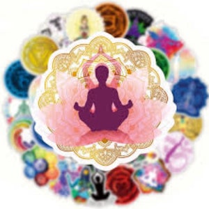 5/10 Yoga Meditation , Wohlbefinden Aufkleber. Sei glücklich - gute Vibes - sei positiv. 10 zufällig gemischte Sticker.