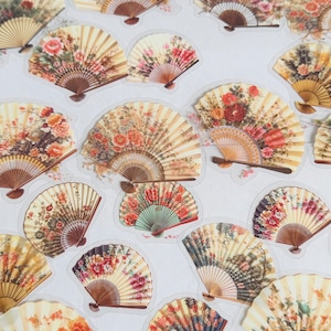 Adesivi per ventagli asiatici, Geisha, personaggio giapponese, tema orientale, divertenti, carini e stravaganti fogli di adesivi, ventaglio di carta, adesivi per ventagli di carta
