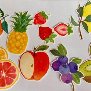 Set di adesivi di frutta mista, adesivi di bacche, adesivi di frutta, adesivi di fragole, adesivi di frutti di bosco, prugna, mela, lampone, albicocca, fiori
