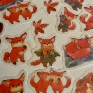 Conjunto de pegatinas de zorro rojo, setas, bosques, naturaleza y animales, animales kawaii, pegatinas para planificador, manualidades, BUJO